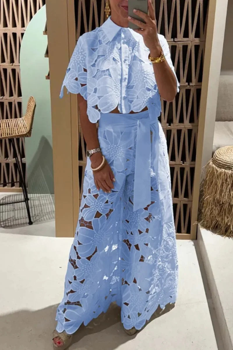 conjunto de 2 peças moda feminina cor sólida elegante casual oco terno feminino