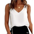 Camisa de seda sem mangas com v pescoço para as mulheres