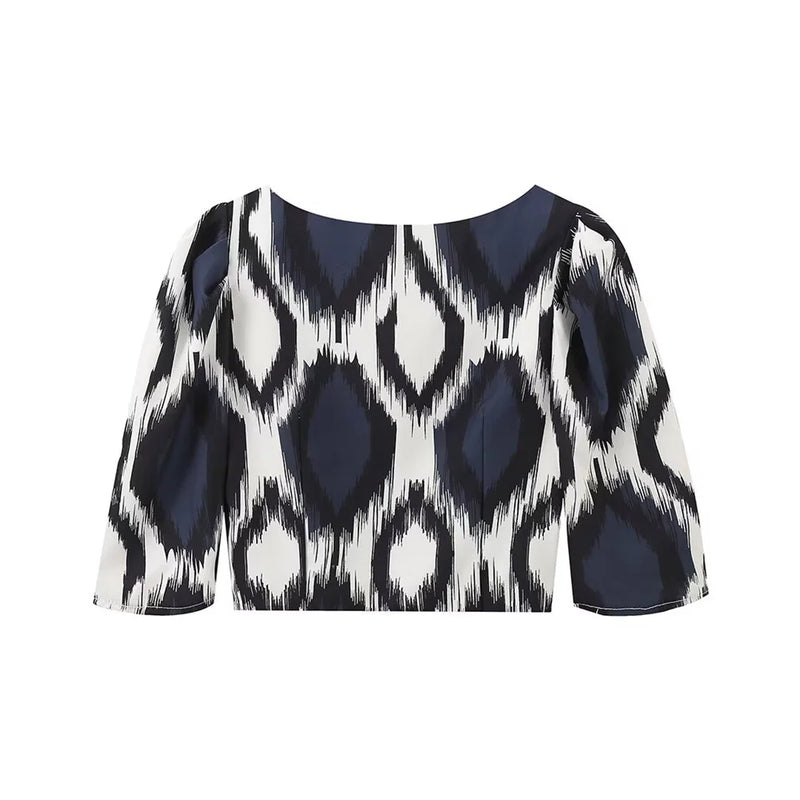 Conjunto saia e top curto feminino, temperamento versátil estampado