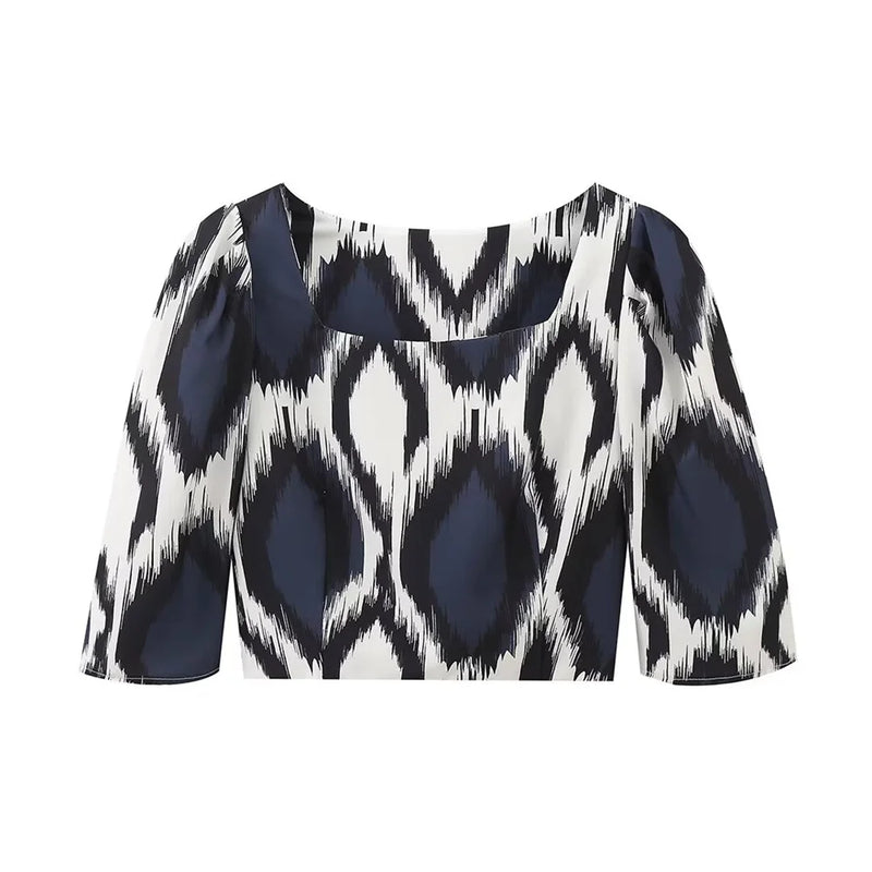 Conjunto saia e top curto feminino, temperamento versátil estampado