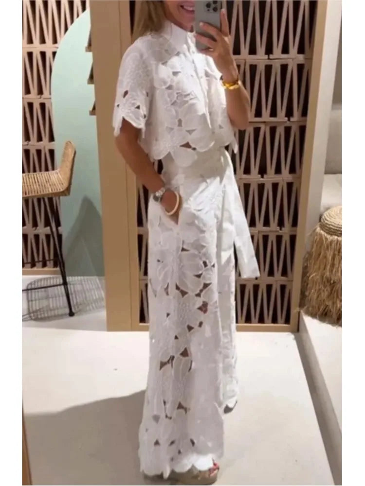 conjunto de 2 peças moda feminina cor sólida elegante casual oco terno feminino
